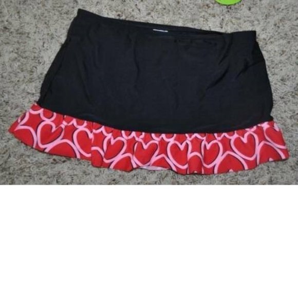 *Swimsuit Coverup Malibu Dream sz 10 Black Red Heart Elastic Waist Skirt Girls - Picture 1 of 1